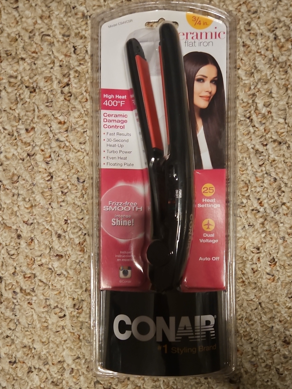 Conair 3/4in Ceramic Flat Iron - Black with Red Plates